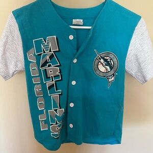 Vintage Florida Marlins Button Up Jersey Shirt MLB Size Youth Small